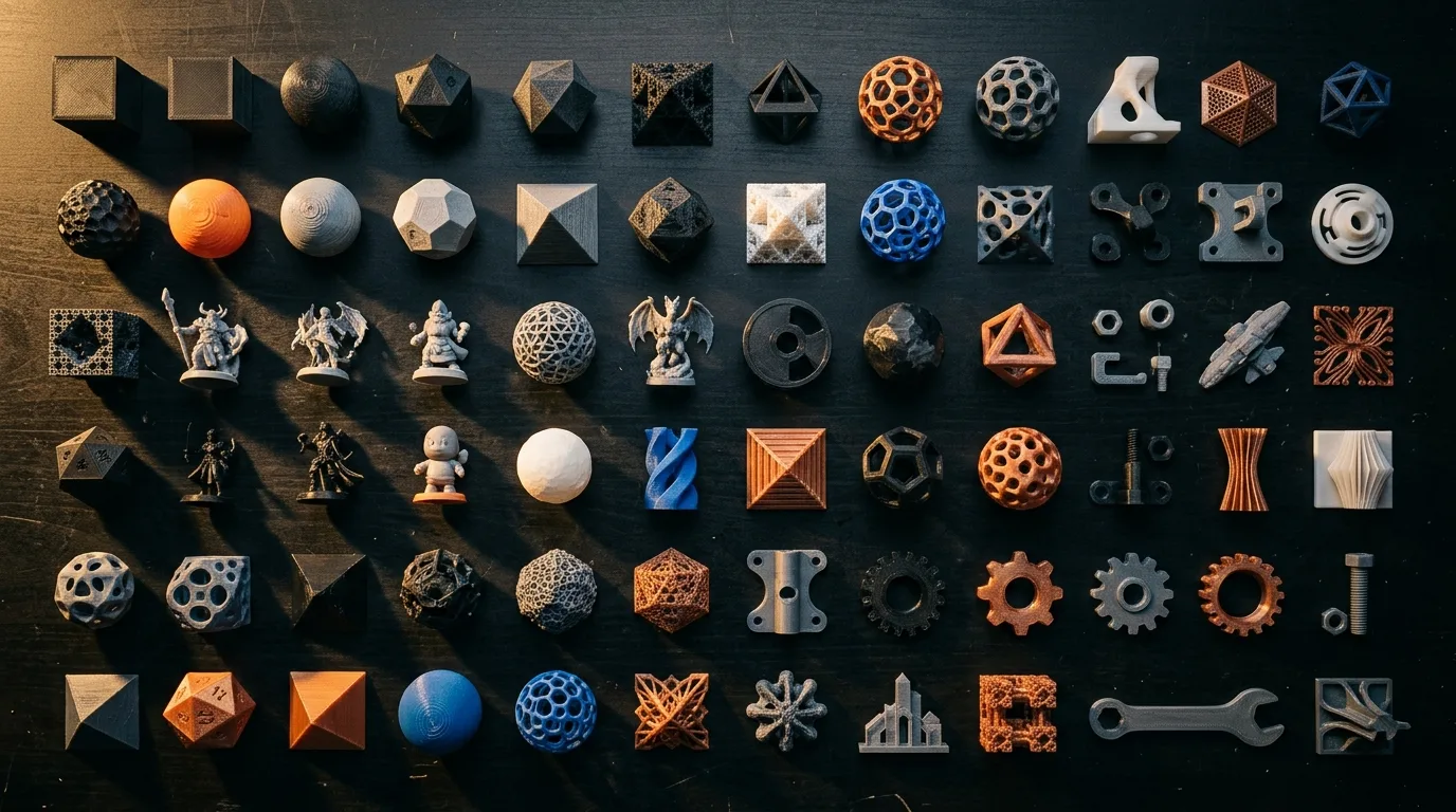 Rows of 3D printed products on a workshop bench ready to ship